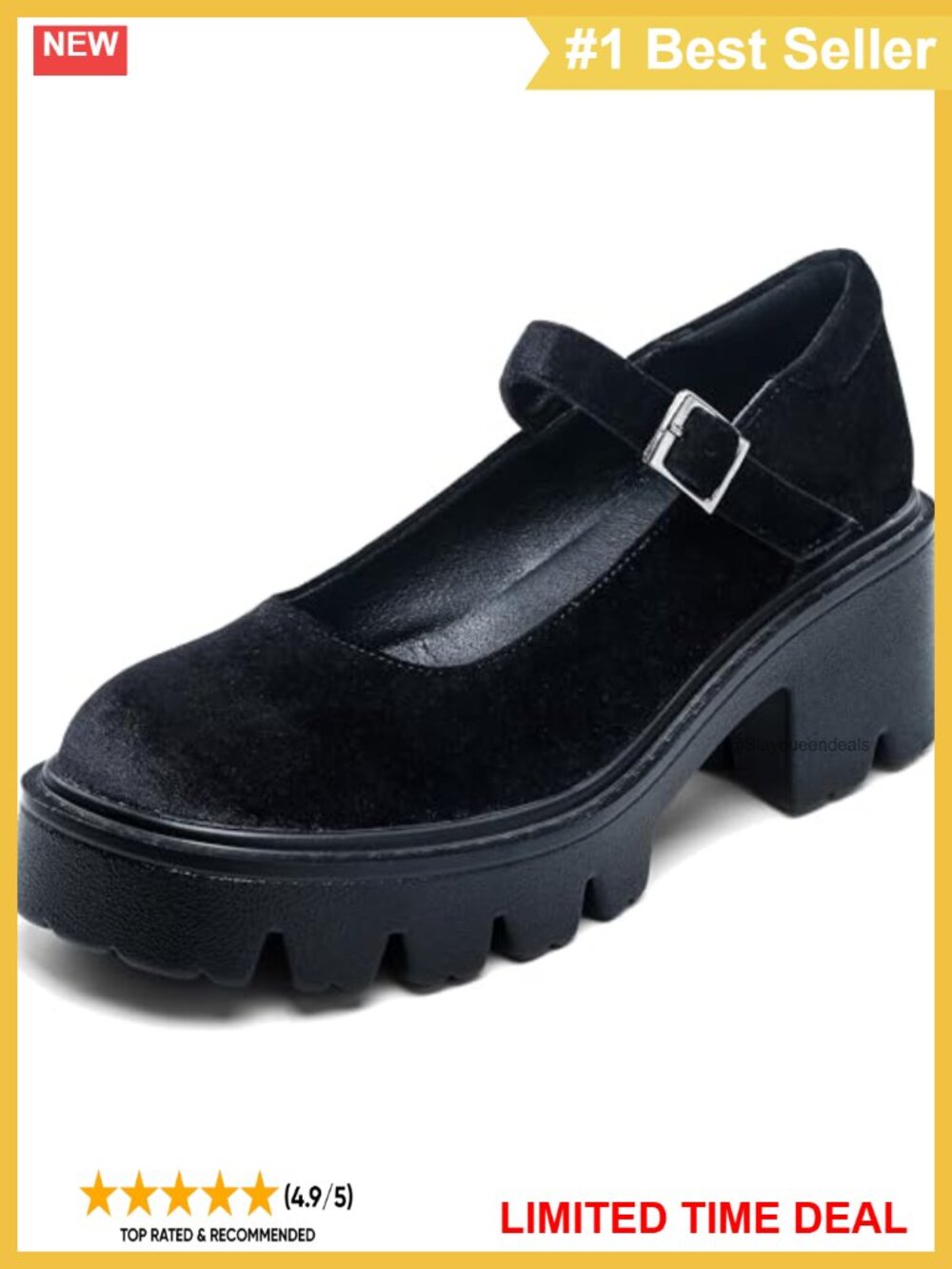 Women's Chunky Platform Mary Jane Pumps Round Toe Buckle Dress Shoes